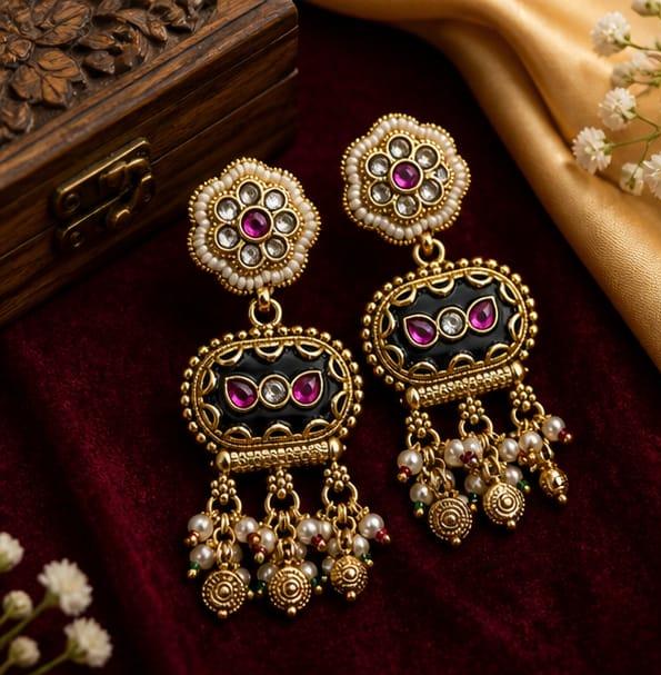 RIVORAH Pearl Emerald Drop Earrings