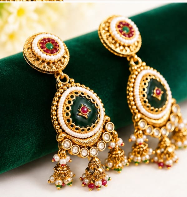 RIVORAH Pearl Emerald Drop Earrings
