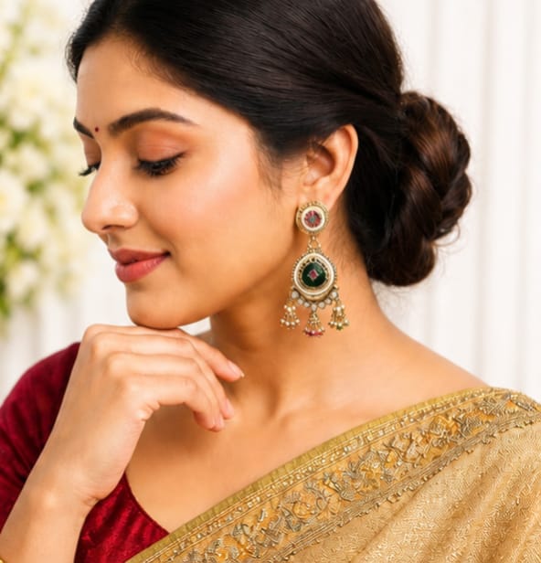 RIVORAH Pearl Emerald Drop Earrings