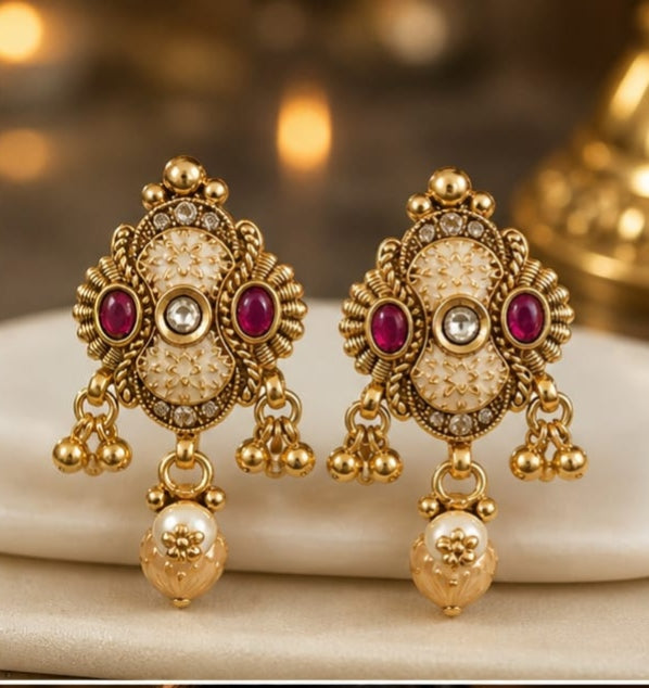 RIVORAH Ruby Pearl Drop Earrings