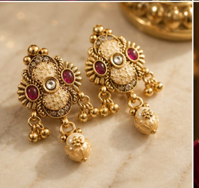 RIVORAH Ruby Pearl Drop Earrings