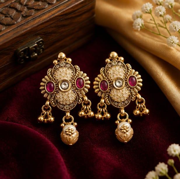 RIVORAH Ruby Pearl Drop Earrings