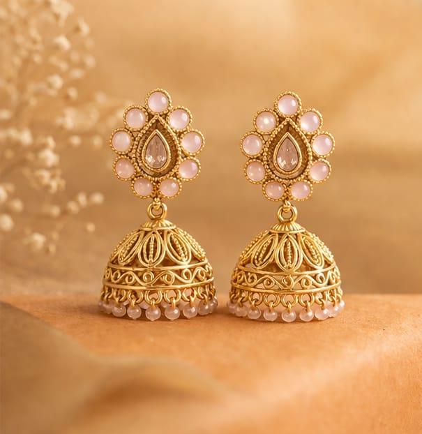 RIVORAH Pearl Drop Temple Jhumka Earrings