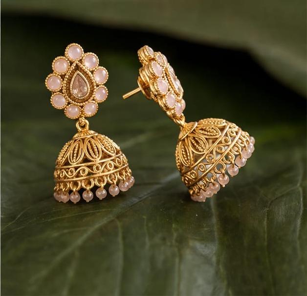 RIVORAH Pearl Drop Temple Jhumka Earrings