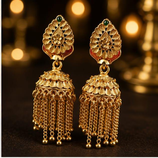RIVORAH Royal Tassel Jhumka Earrings