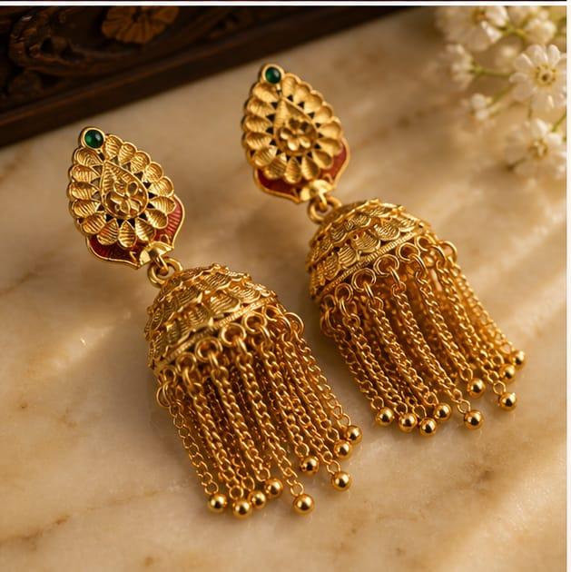 RIVORAH Royal Tassel Jhumka Earrings