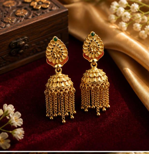 RIVORAH Royal Tassel Jhumka Earrings