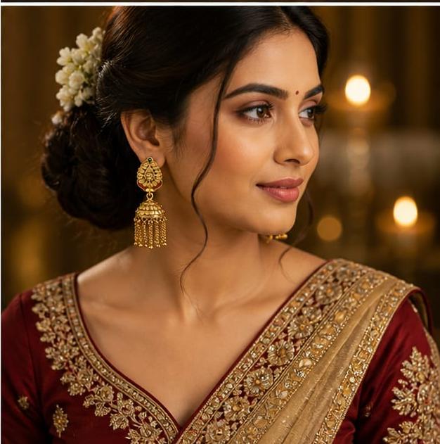 RIVORAH Royal Tassel Jhumka Earrings