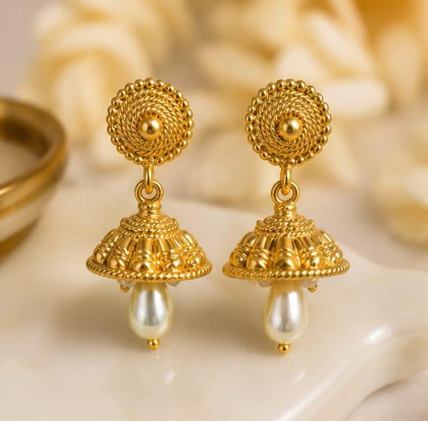 RIVORAH Pearl Drop Jhumka Earrings