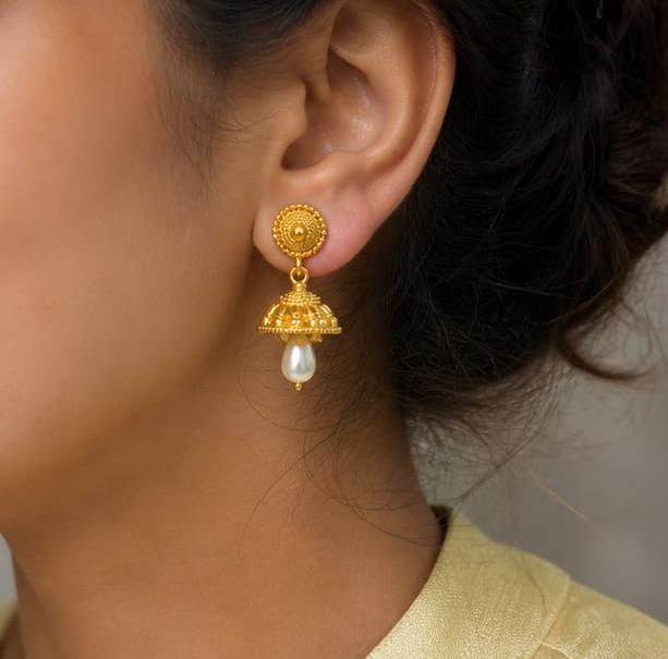 RIVORAH Pearl Drop Jhumka Earrings