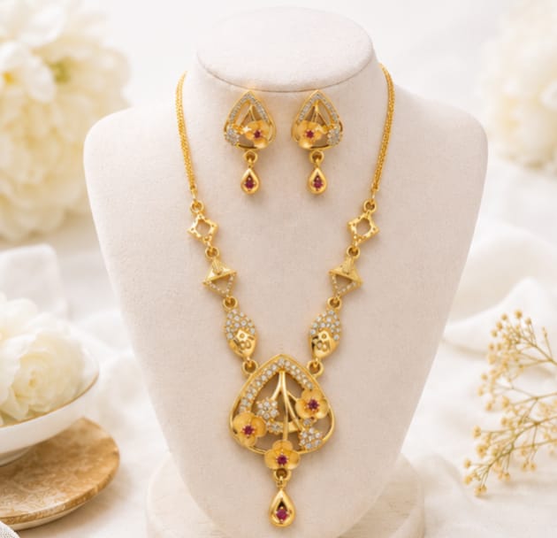 RIVORAH Floral Drop Pendant Necklace Set