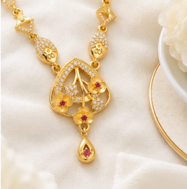 RIVORAH Floral Drop Pendant Necklace Set