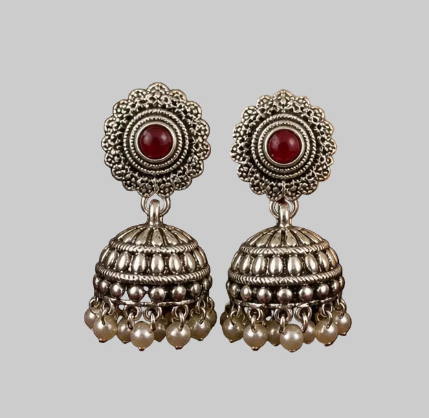Rivorah Oxidised Pearl Drop Jhumki