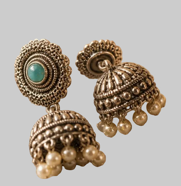 Rivorah Oxidised Pearl Drop Jhumki