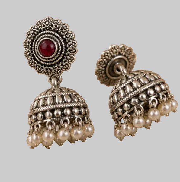 Rivorah Oxidised Pearl Drop Jhumki