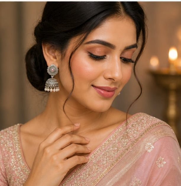 Rivorah Oxidised Pearl Drop Jhumki