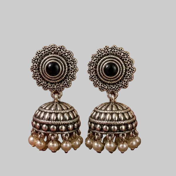 Rivorah Oxidised Pearl Drop Jhumki