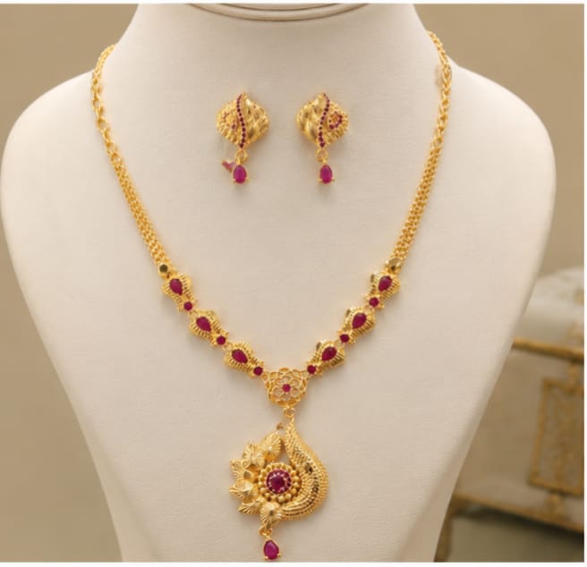 RIVORAH Ruby Peacock Pendant Necklace Set