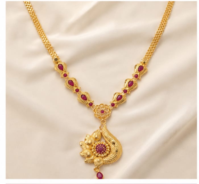 RIVORAH Ruby Peacock Pendant Necklace Set