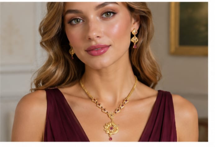RIVORAH Ruby Peacock Pendant Necklace Set